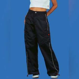 UNIF HTTP 90s Cargo Pants Women's Black Wide Leg High-waisted Drawstring Size 25